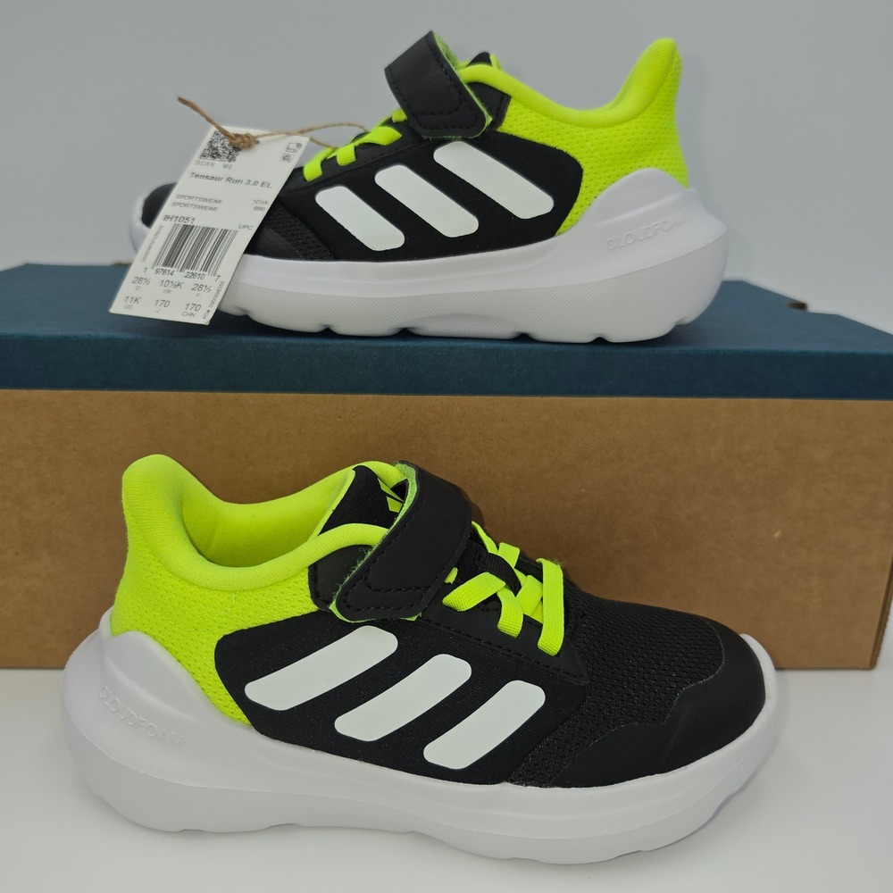 Adidas Tensaur Run 3.0 EL Kids Sneakers Core Black Lucid Lemon IH1051 Size 11K